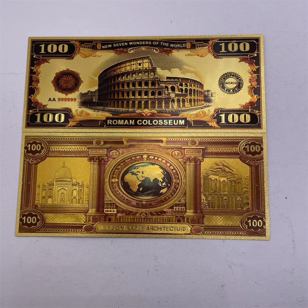 Zeven wonderen plastic goudfolie herdenkingsbadge ambachtelijke collectie herdenkingsbankbiljet