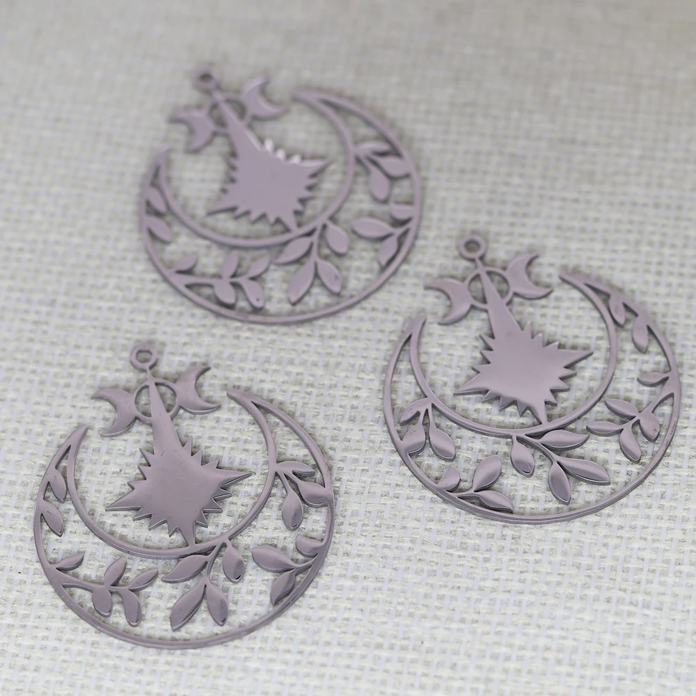 3pcs Stainless Steel Crescent Moon Leaves Branch Charms Pendant For DIY Necklace Earrings Bracelet Jewelry Making Accessories