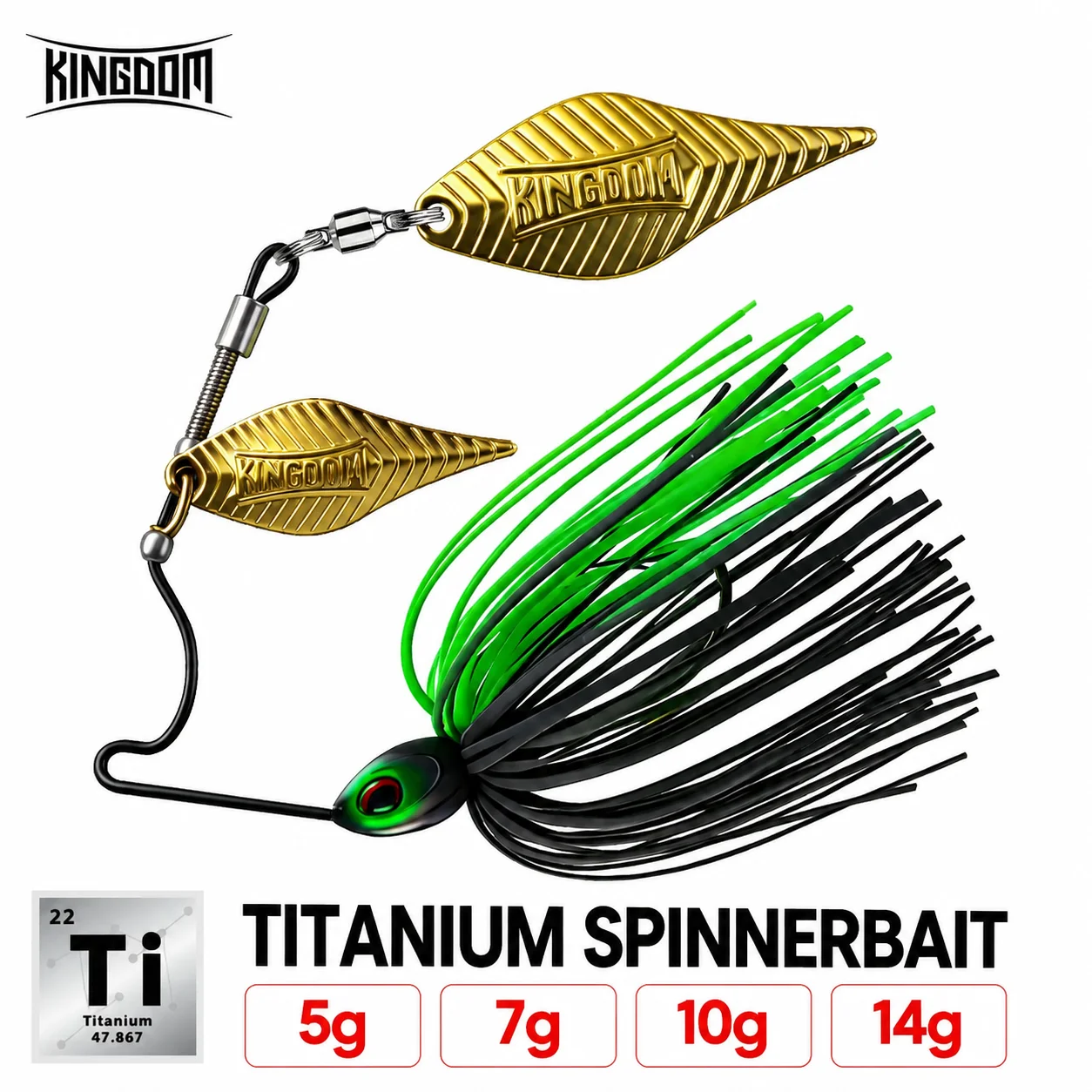 KINGDOM Titanium Spinnerbait Fishing Lure Double Blade Metal Spinner Bait Skirted Bass Pike Fishing Tackle 5g 7g 10g 14g