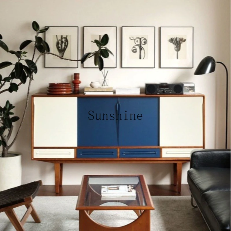 

Nordic simple color matching four-door storage solid wood side cabinet