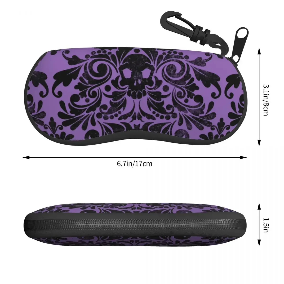 Skull Damask Pattern Shell Eyeglasses Protector Cases Fashion Sunglass Case Halloween Witch Goth Occult Glasses Bag