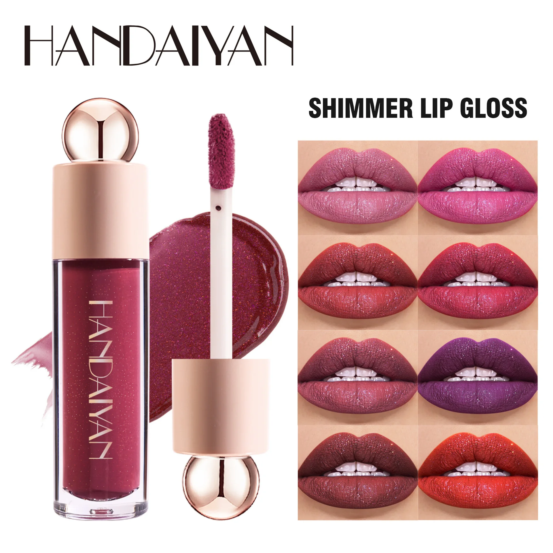 Handaiyan Matte glitter Waterproof Shimmer Lip Gloss Sexy Lipgloss Pigments Makeup Long Lasting Tinted Lip Glaze