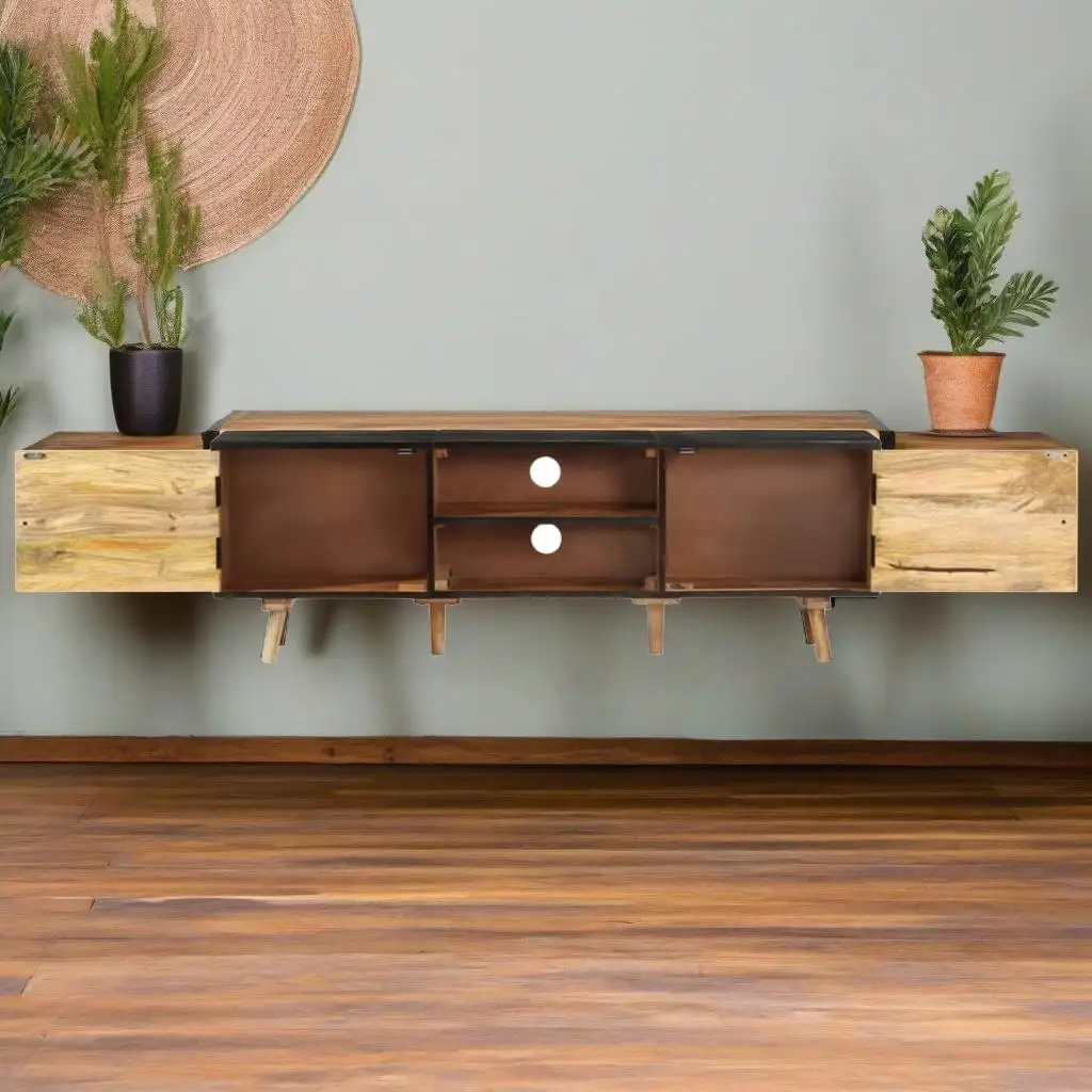 Elegant TV Stand 55.1x11.8x18.1 - Crafted from Rough & Solid Acacia Wood