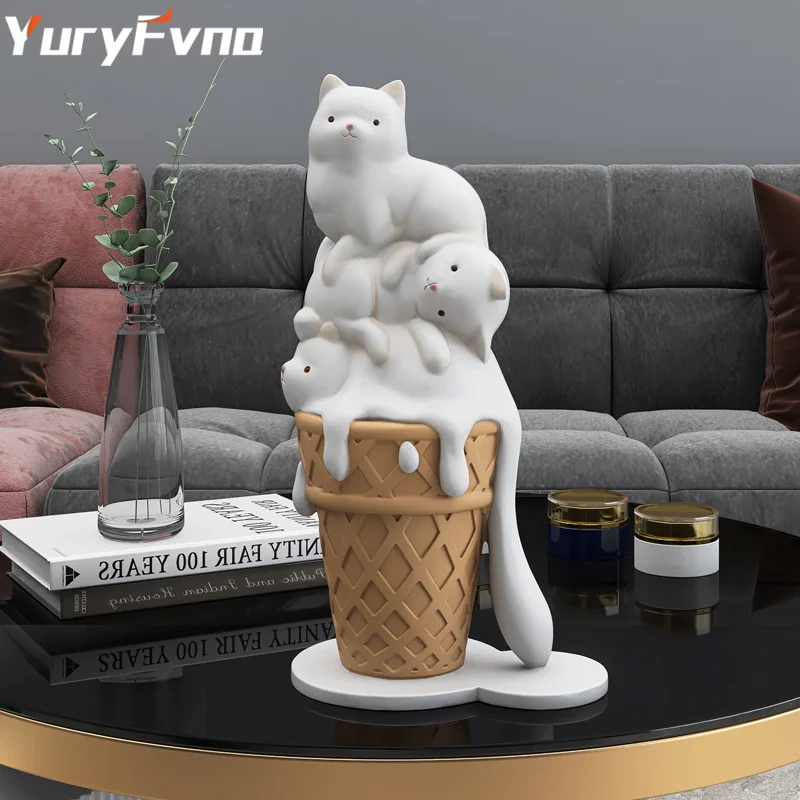 YuryFvna Creative ice Cream Cat New Room Decoration Ornament Abstract Sculpture Figurine Modern Home Room Decor Animal Figures