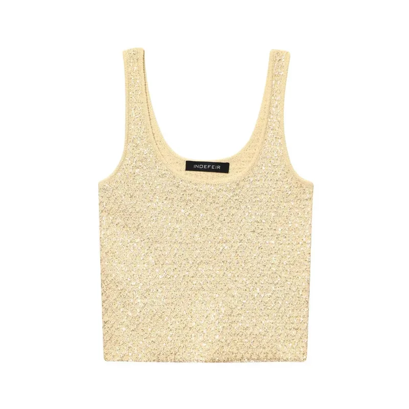 

Women's Sequin Knitted Two-Piece Set Sleeveless round Neck Short Sleeves Open Needle Summer Casual Fashion Wear