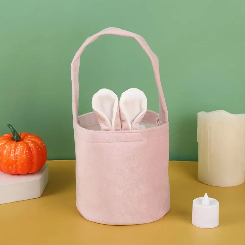 Easter Bunny Ears Candy Handbag Large Capacity Colorful Easter Egg Search Basket DIY Cylindrical Easter Egg Handbag Party Decor