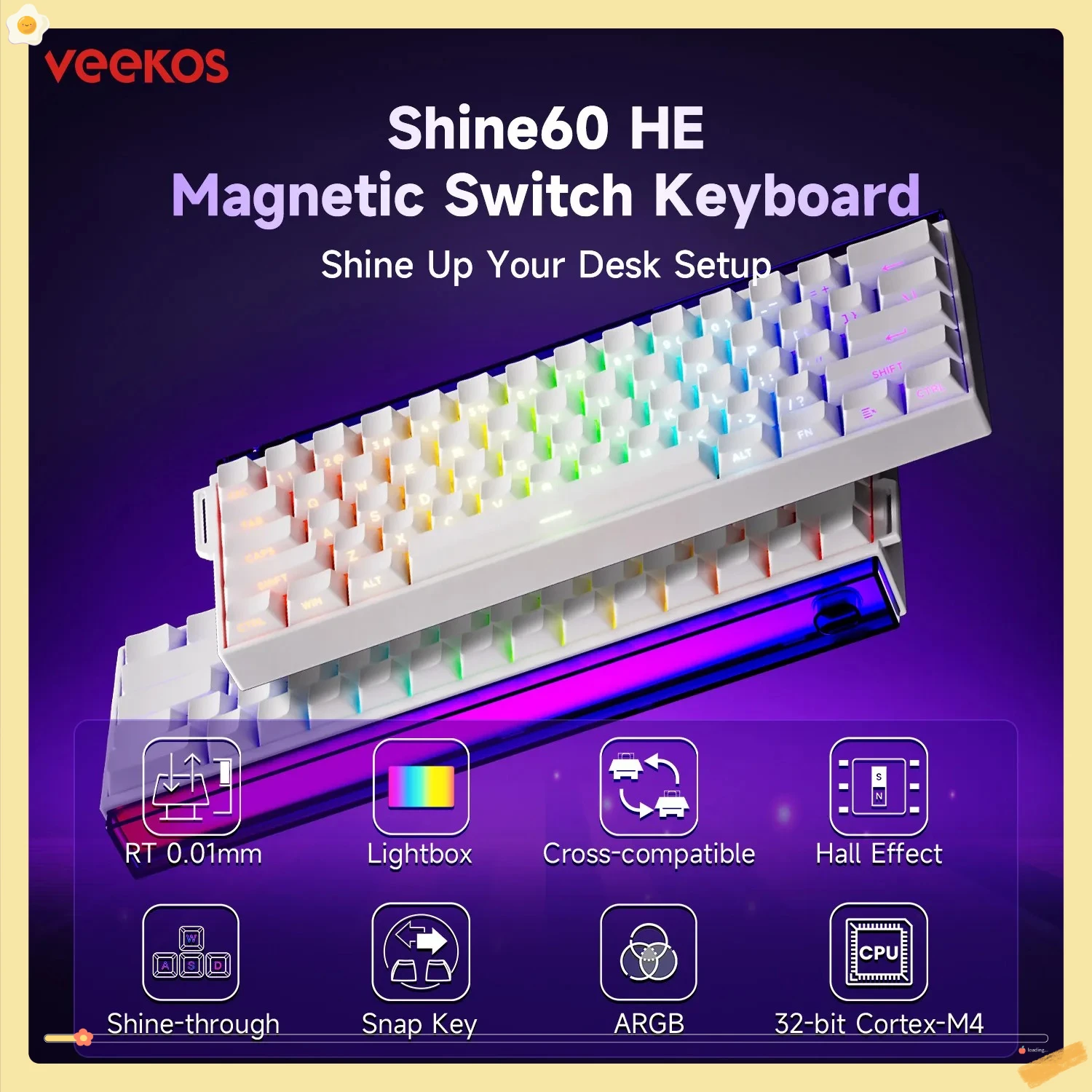 

Veekos Shine60 HE Magnetic Switch Keyboard 60% Rapid Trigger Keboard RT 0.01mm Snap Key ARGB For PC Gamer Accessories Gift