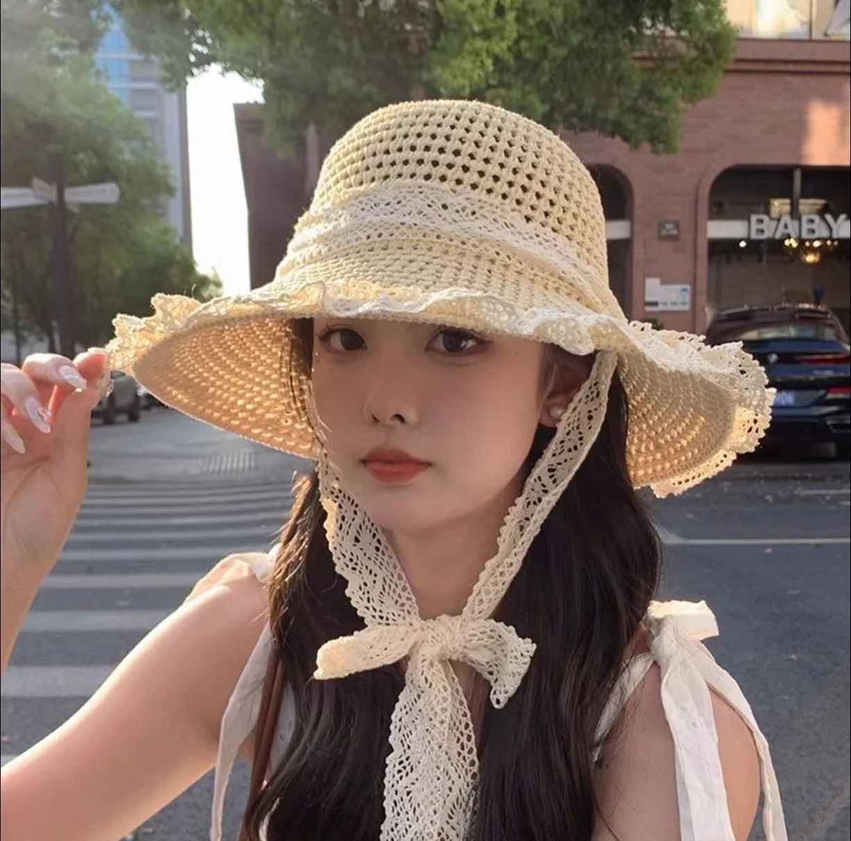 

Новая летняя соломенная шляпа 2026 года с ажурным кружевным краем, солнцезащитная шляпа с широкими полями для пляжа и морского побережья