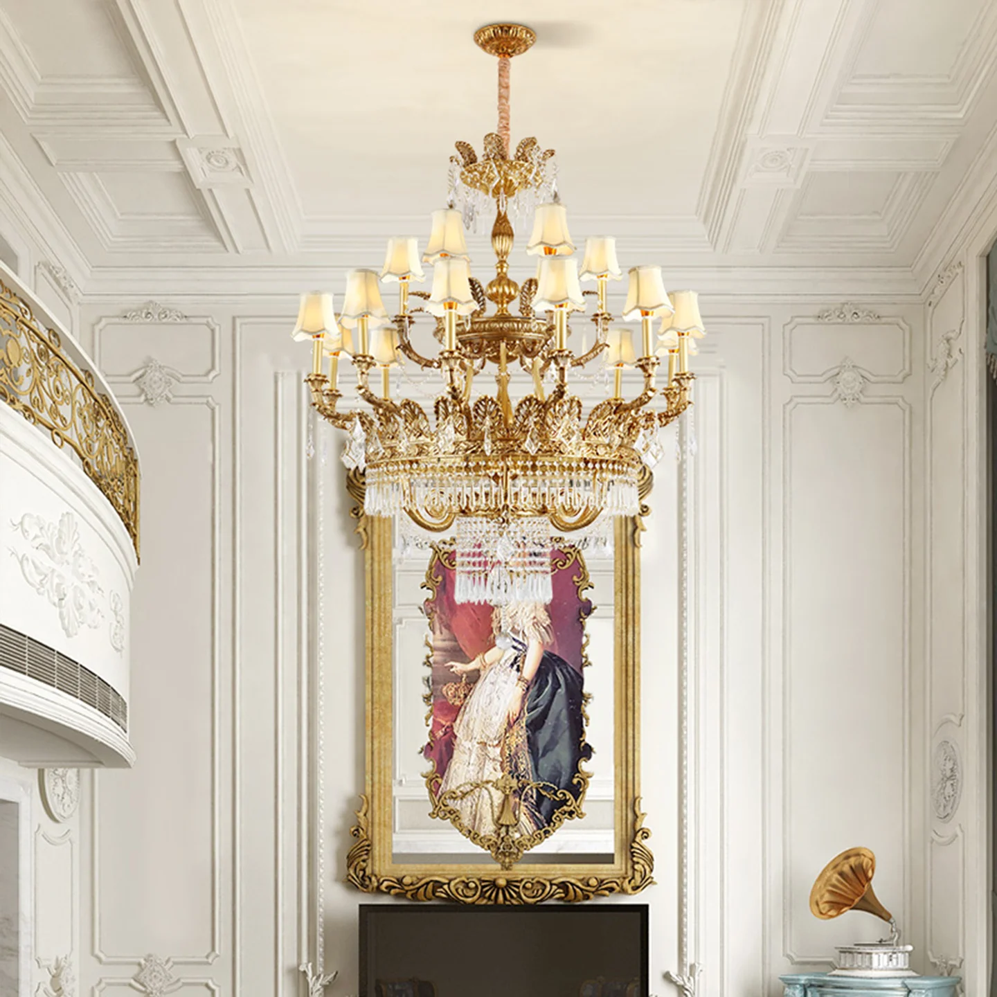 European Royal Design Villa Living Room Luxury Crystal Large Chandelier French Baroque Duplex Banquet Hall Brass Pendant Lamp