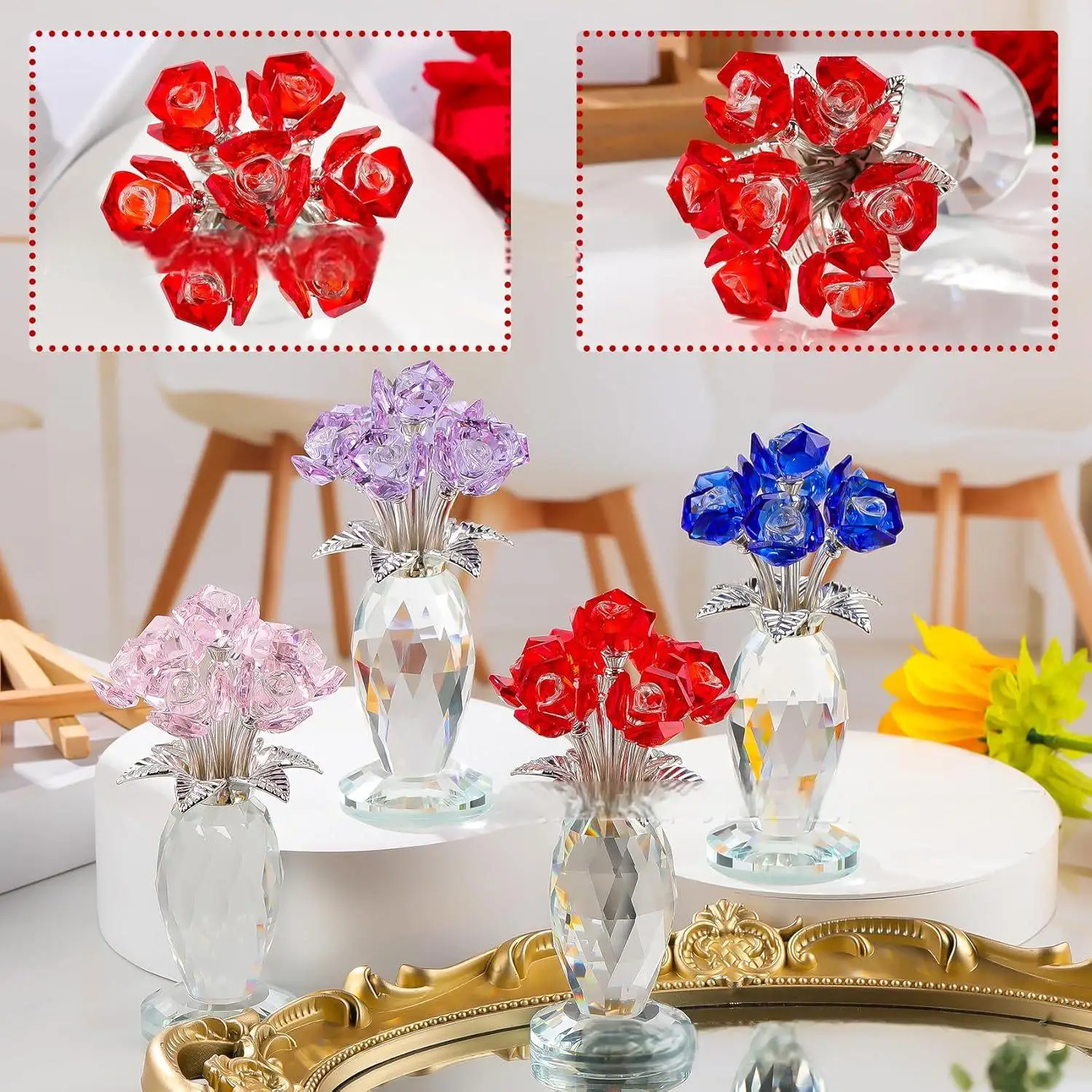 

Хрустальный букет роз, фигурки, подарки для ее женщин, юбилей, день рождения, день Святого Валентина, подарки для подруги, жены, домашний декор