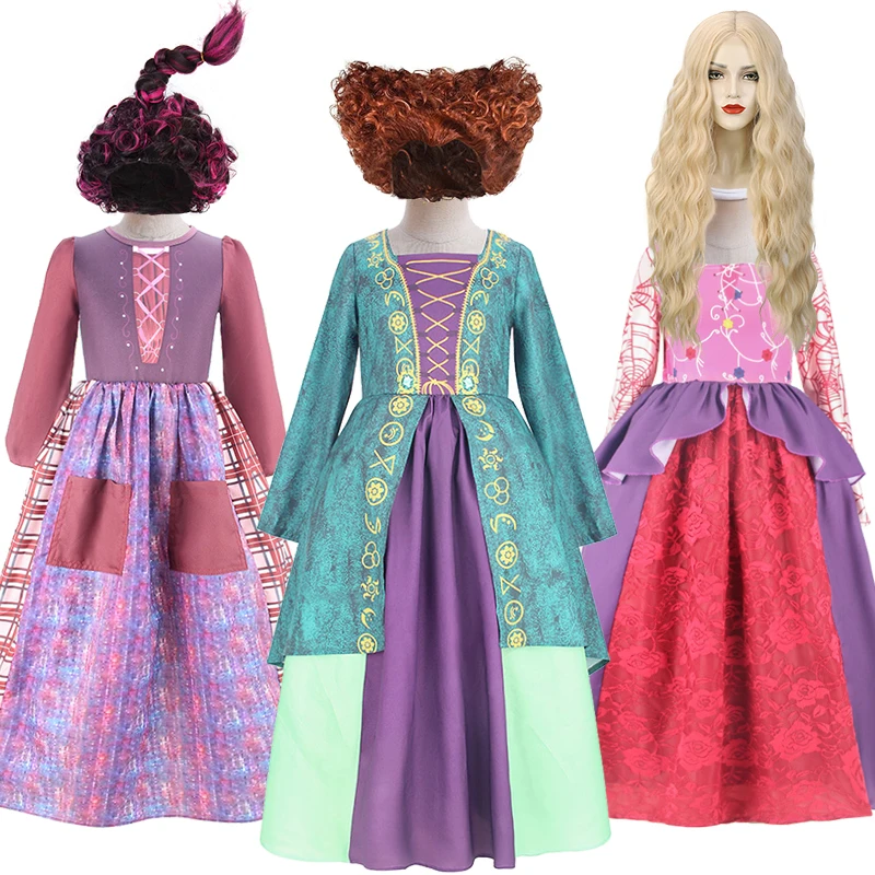 

Sanderson Sisters Disguised Children's Halloween Hocus Pocus Mary Sarah Winifred Costumes Fancy Girl Masquerade Party Dress