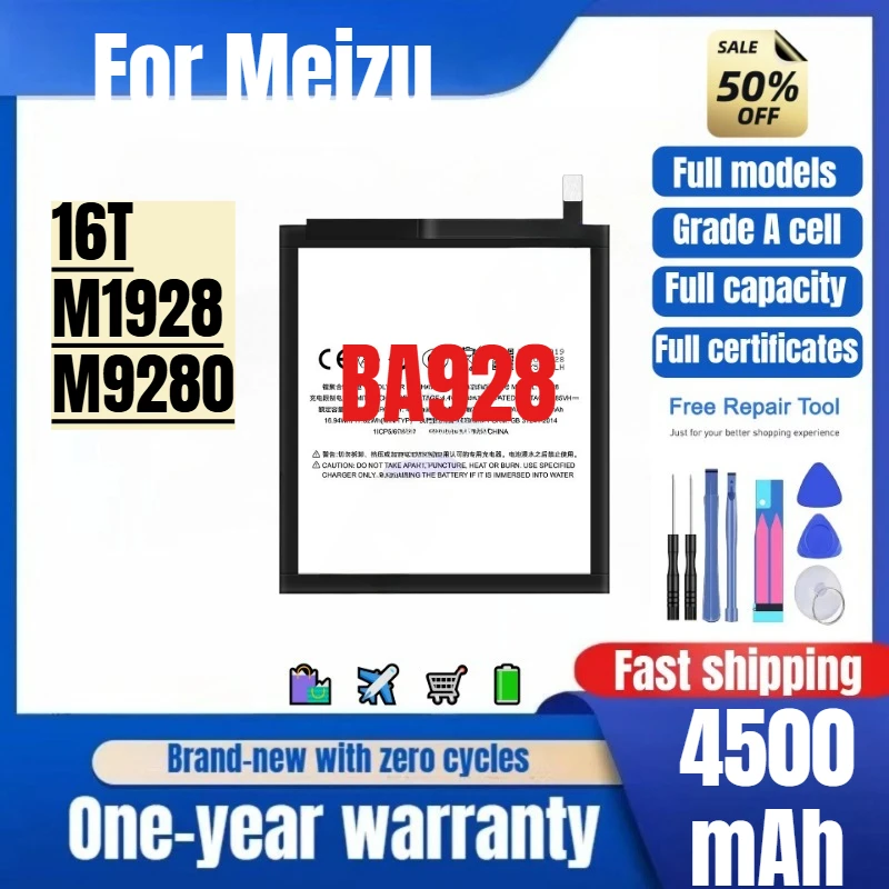 

BA928 for Meizu 16T/M1928/M9280 Phone Battery 0 cycle high quality high capacity replacement Bateria Grade A cell with tools
