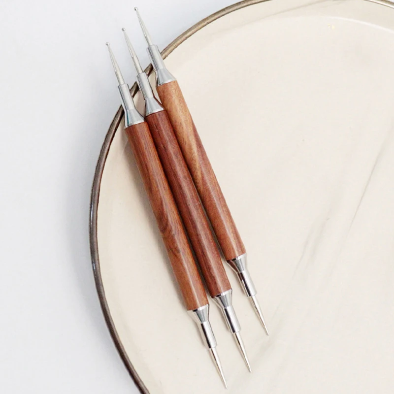 1pc Sandalwood Nail Dotting Pen Double-end Nail Art Dotting Tools In Ballpoint Pen Design Nail Art Tip Dot Paint Manicure Salon