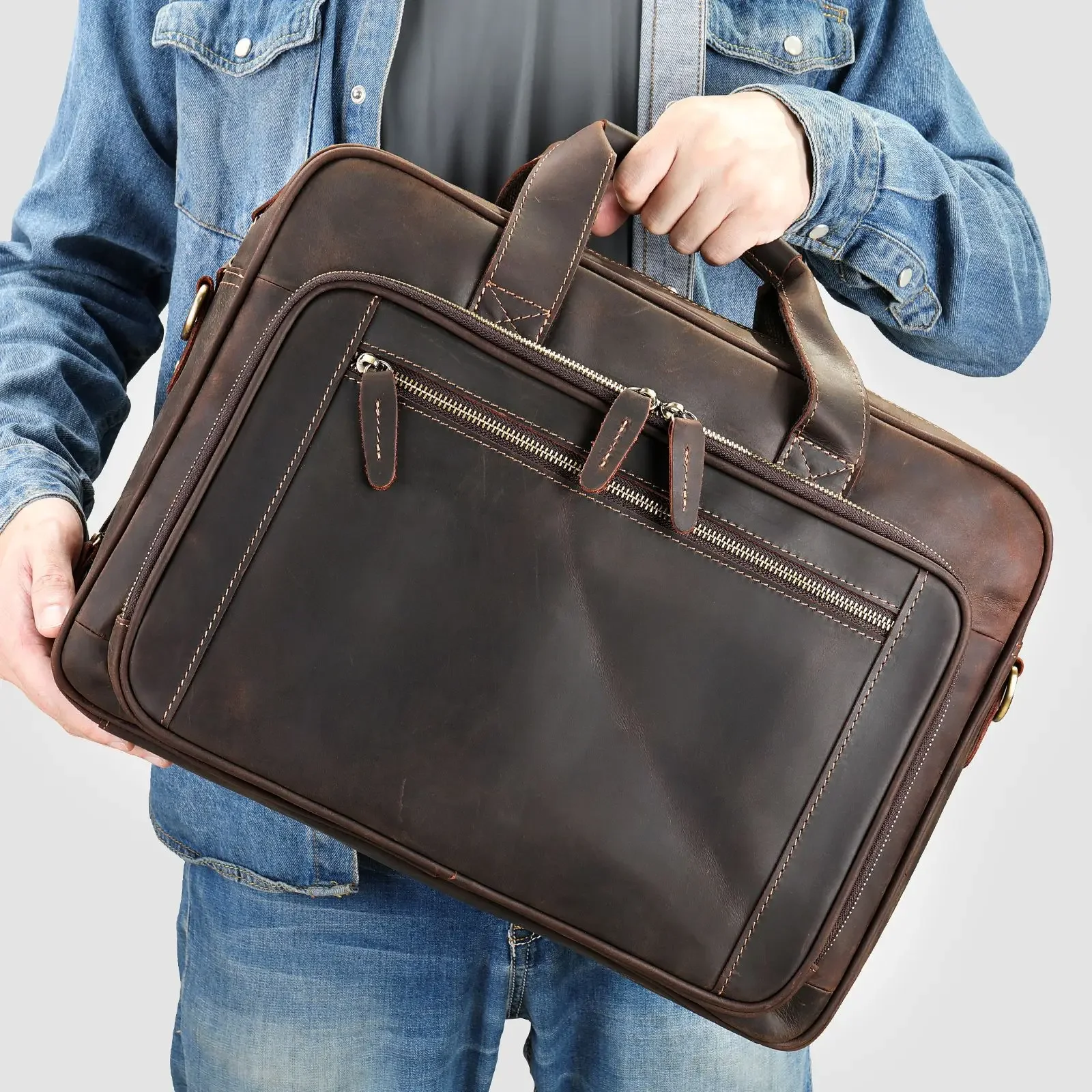 Verrückte Aktentasche aus Pferde leder, Herren tasche aus echtem Leder, Computer tasche aus Rindsleder, Plug-In-Koffer, Business-Tasche, Reisetasche, Lieferung