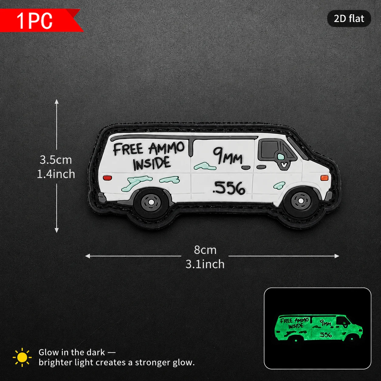 1Pc/2Pcs/3Pcs Optional White Van-Shaped Pvc Arm Badge Glow-In-The-Dark Patch Badge Decal Clothing Bag Hat Decoration Patch with Fleece Backing
