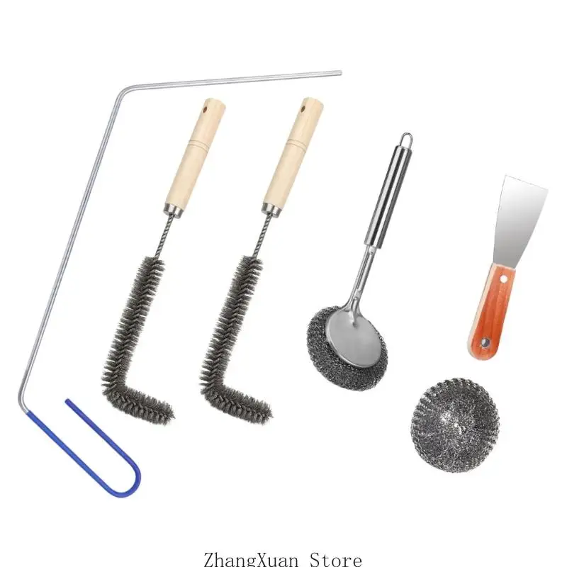 Tiefenölreiniger-Set für gewerbliche Küchen mit Metallschaber, Pad-Bürste, zwei L-förmigen Bürsten und Haken für die – Detail 9