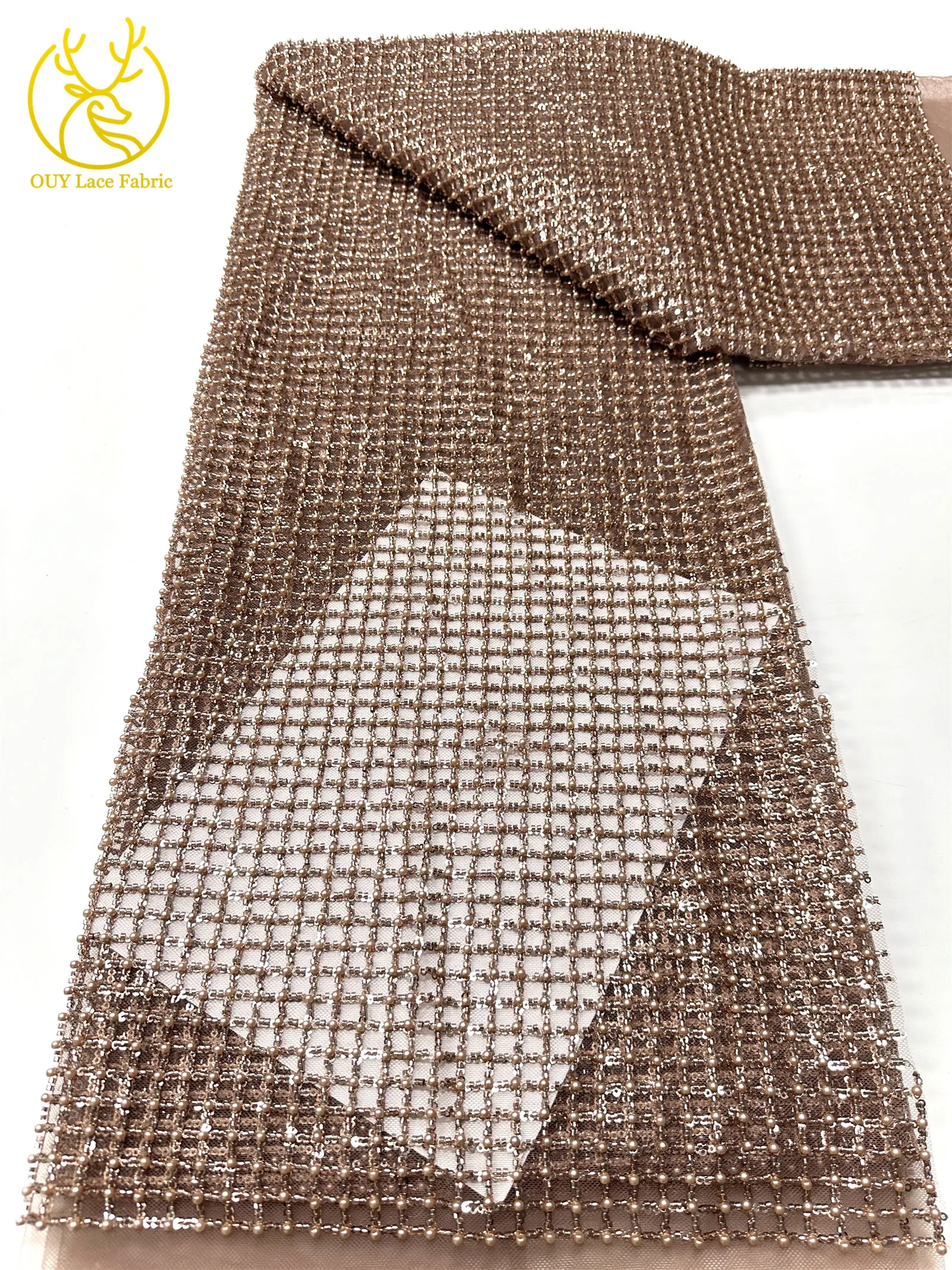 Luxuriöser Partykleid-Spitzenstoff, Tüll-Spitzenstoff mit Perlen, Hochwertiger Pailletten-Netz-Spitzenstoff für Hochzeitskleider, 5 Yards – Detail 22