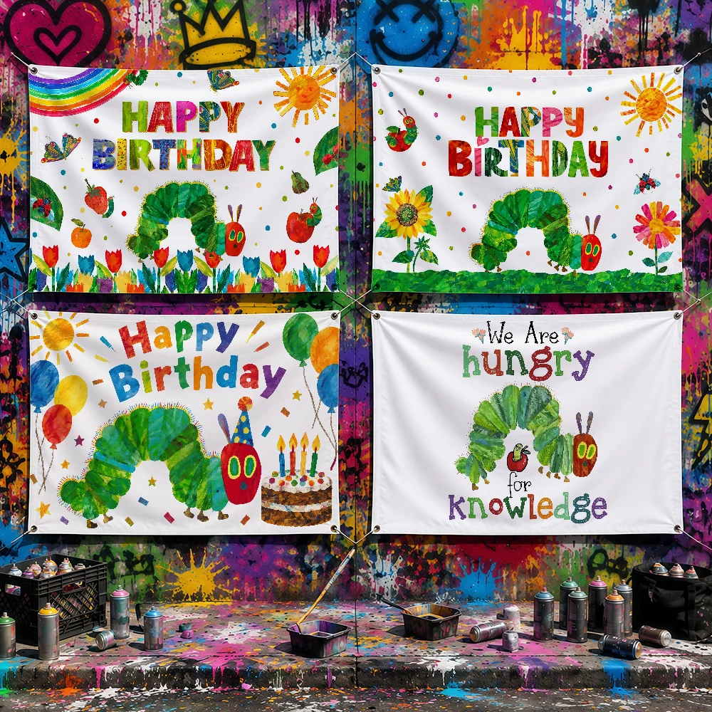 The V-very H-hungry Caterpillar Flag Tapestry Outdoor Decor Flag Decorative Home Objects Barber Shop Decoration Garage Hang