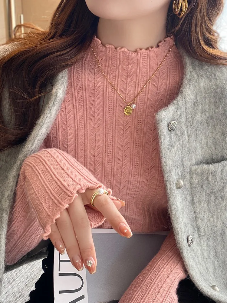 Sueter Feminino Pullover Langarm Weiß Gestrickte Pullover Frauen Pullover Neue Mock Neck Stricken Pullover Pullover Frauen Tops Q1757