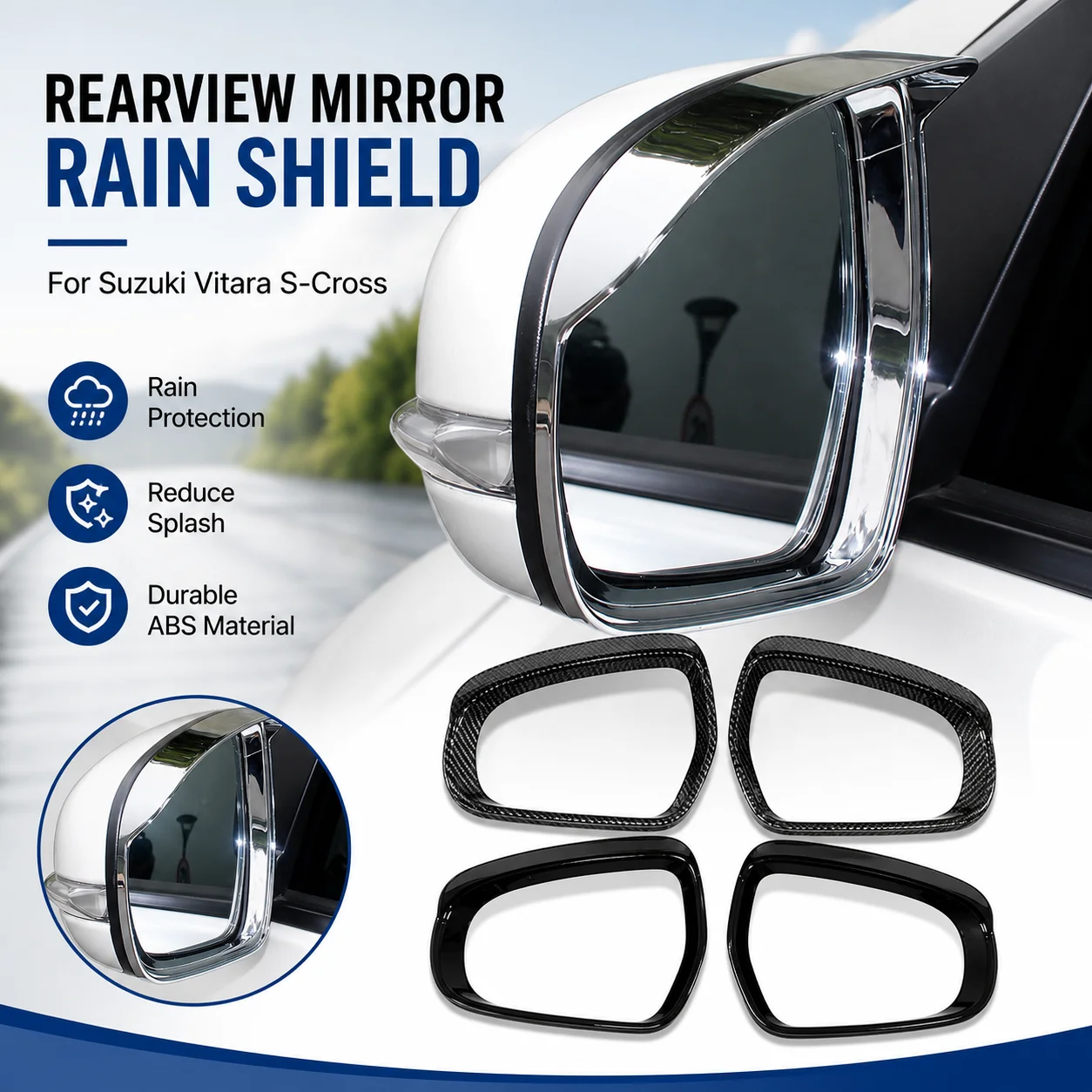 ABS Electroplated Rearview Mirror Rain Shield for Suzuki Vitara S-Cross