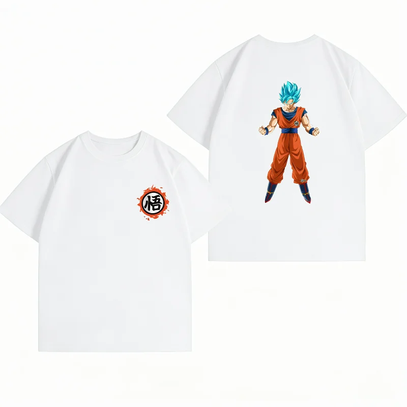 Bandai Dragon Ball Super Goku Super Saiyan Blue Goku Logo Print T-shirt Casual Short Sleeve Cotton Anime Streetwear Men'sT-shirt