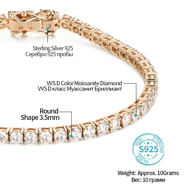 

ATTAGEMS D VVS1 Moissanite Tennis Bracelet for Women Man Solid 18K 14K 10K Gold Classic Diamond Bracelet Engagement Fine Jewelry