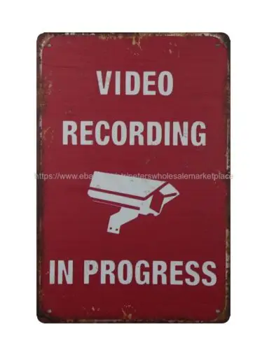 plaque art wall decor Video Recording In Progress metal tin sign