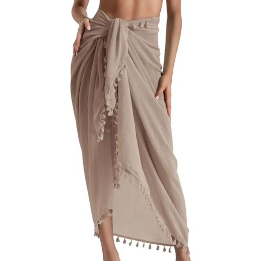 

Пляжное парео Eicolorte для женщин, полупрозрачная накидка для купальника, короткая юбка с бахромой