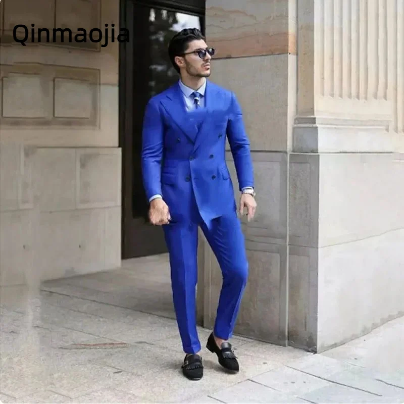 

Casual Suits For Mens Double Breasted Business Slim Fit Wedding Groom Tuxedo 2 Piece Set Pants Masculino Costume