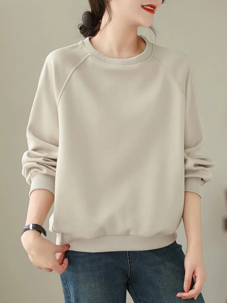 

Повседневный хлопковый круглый свитшот Ne, женский цветной простой длинный све, свободный утягивающий топ с внутренней прошивкой