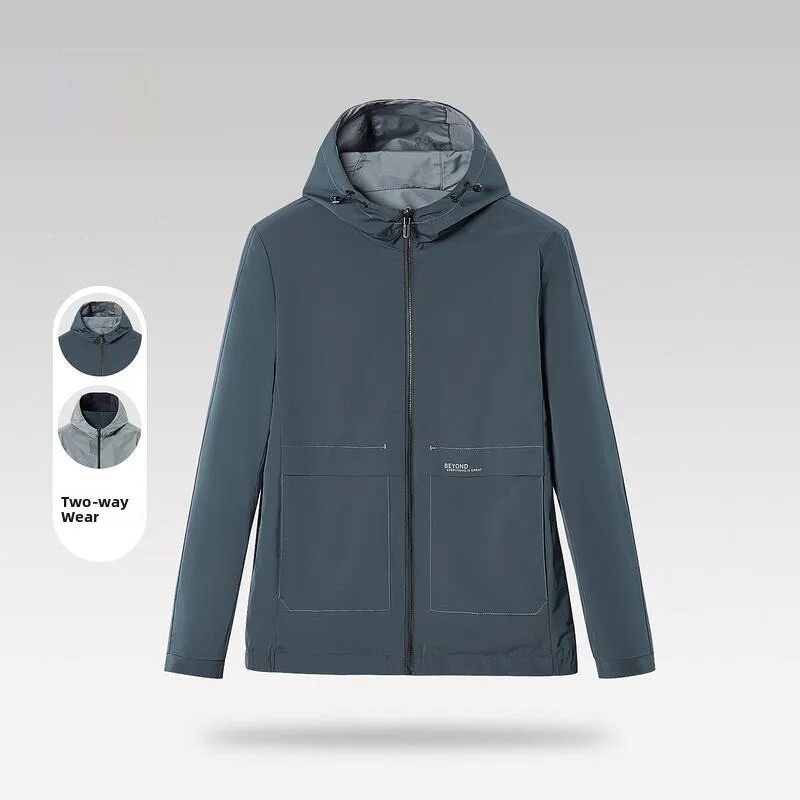 

2024 Men's New Simple And Generous Hooded Double-Sided Wear All-Match Jacket Drawstring Youth Fashion Spring Autumn Jacket