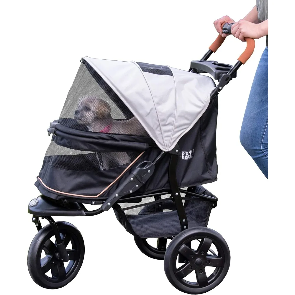 No-Zip AT3 Pet Stroller for Cats/Dogs, Zipperless Entry, Easy One-Hand Fold, Jogging Tires, Removable Liner, Cup Holder