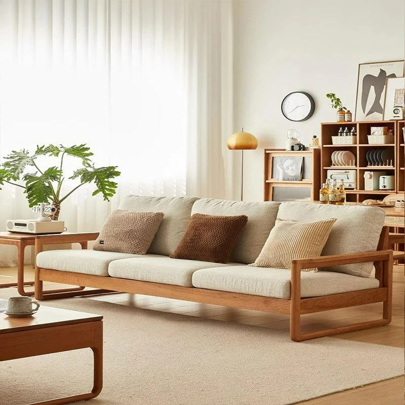 

Customizable Nordic sofa small apartment living room cherry wood furniture simple fabric sofa three people