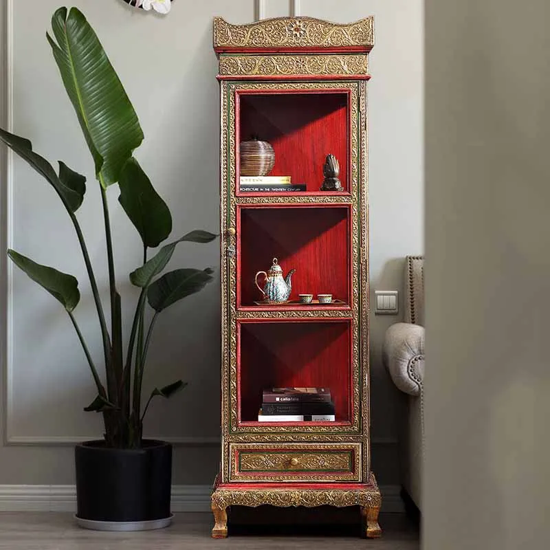 Elegant Thai Solid Wood Corner Shelf for Living Room With Southeast Asian Design