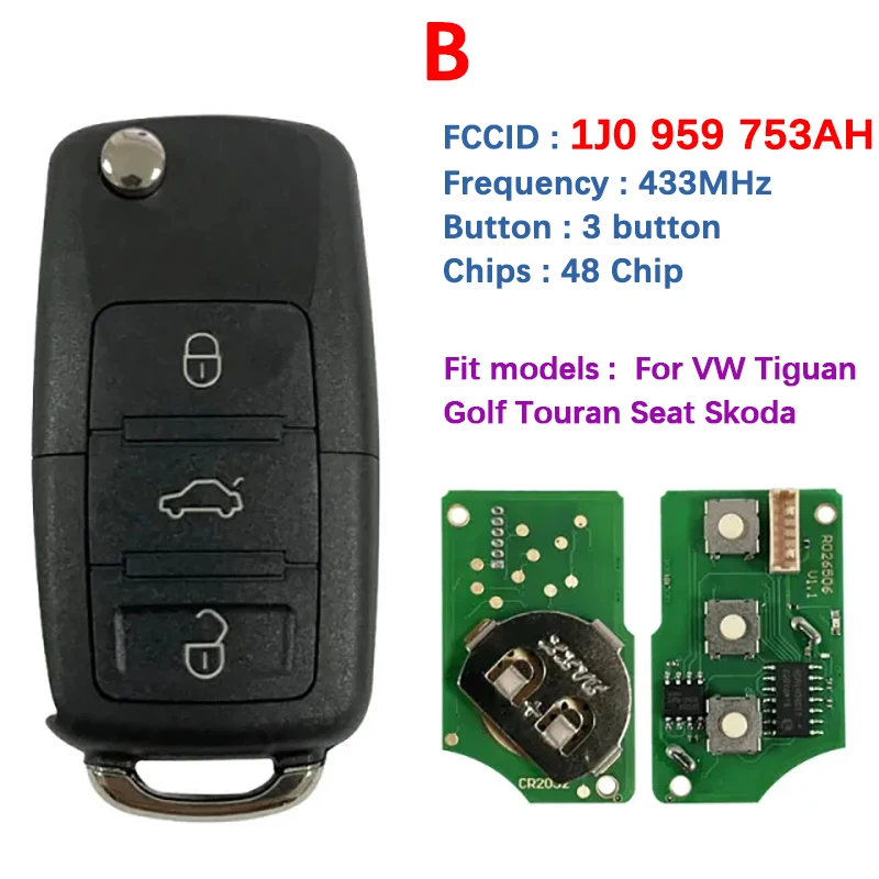 CN001072 Aftermarket Key Remote Control 315/434MHz 1J0 959 753AH DA P/1K0 959 753 G LJ For VW Skoda Golf Tiguan Sear Touran