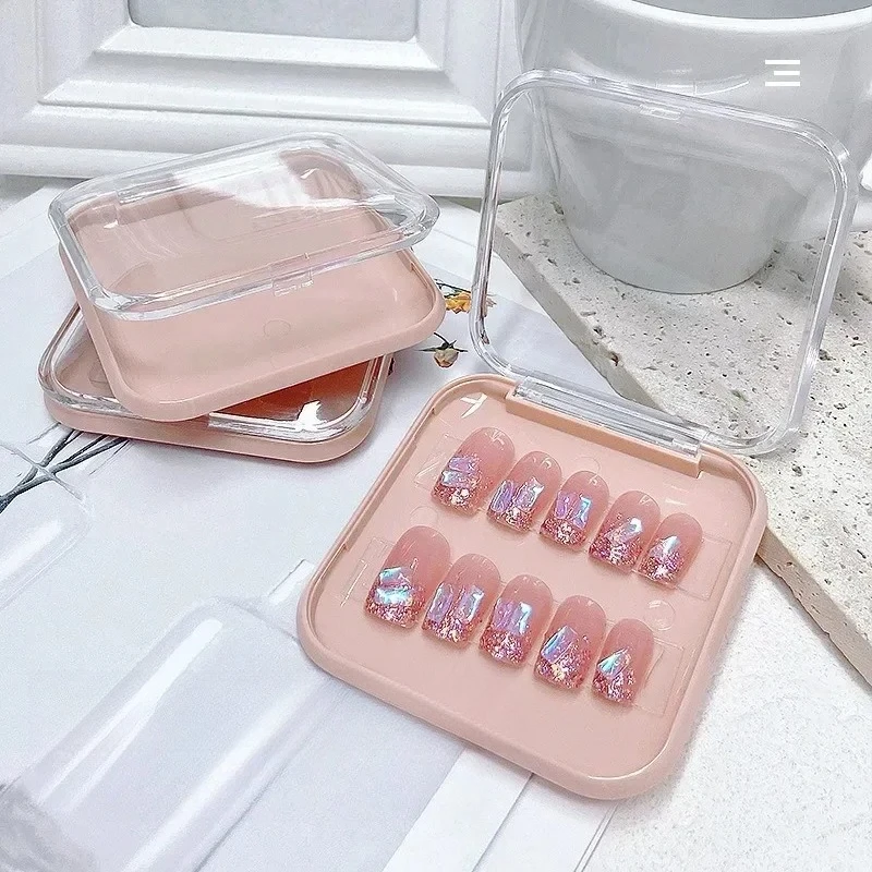 

10 Pieces Empty Square Nail Boxes Press On Nails Packaging Clear Storage Case Fake Nail Tips Display Box Nail Business Supplies