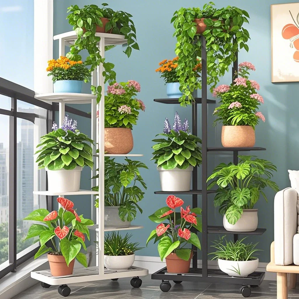 Multi-Layer Indoor/Outdoor Removable Floor-Standing Iron Flower Rack Stylish Metal Flower Pot Holder Carbon Steel Aluminium for
