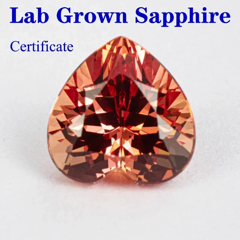 

Lab Grown Sapphire Sunset Orange Heart Shape VVS1 Quality Charms Beads Selectable AGL Certificate Diy Jewelry Making Materials