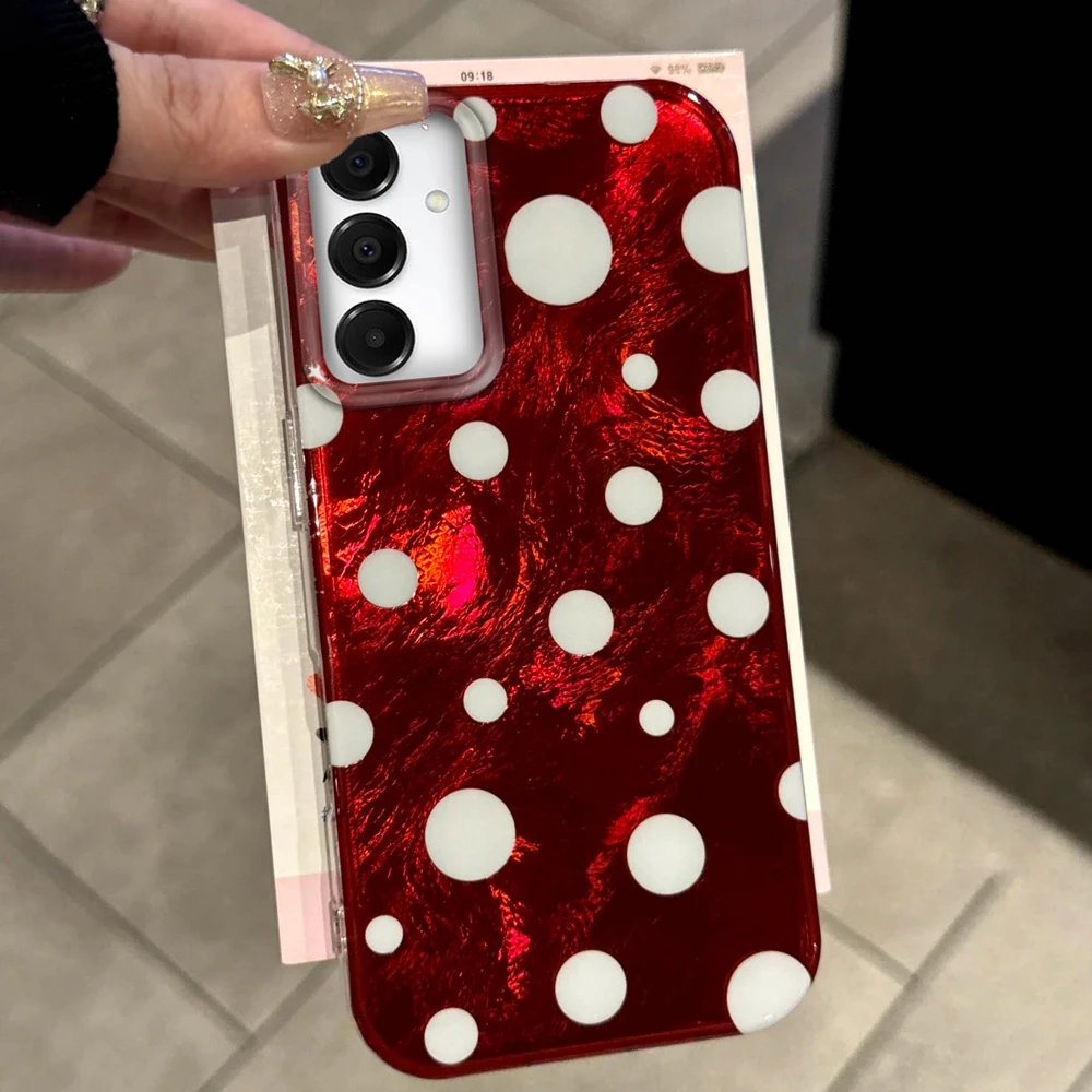 

﻿Red Cicular Dots Print Women Phone Case for Samsung Galaxy A17 A56 A07 A36 A16 A35 S25 Edge S24 S23 S22 S21 FE Plus Ultra Cover