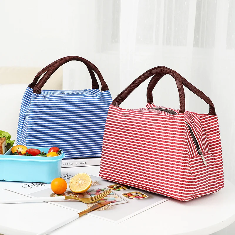 Striped Lunch Bento Box Striped Insulated Lunch Bag for Children Lunch Box Bag for Women Handbags Cooler Bags Сумка Холодильник