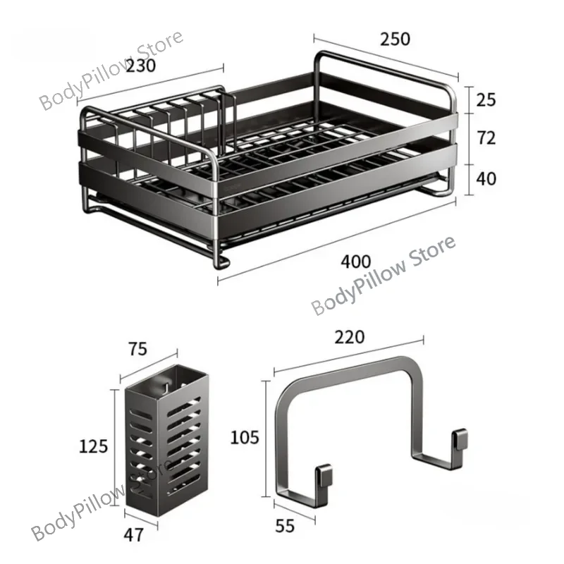 304 Stainless Steel Kitchen Dish Drying Rack Multifunctional Storage Holder Countertop Drain Shelf Tableware   a