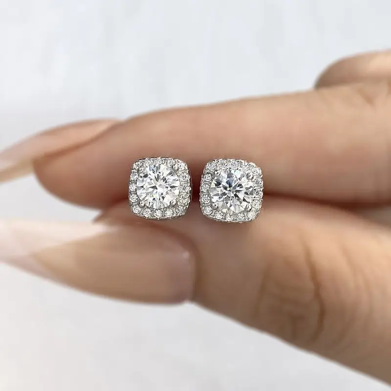 

KNB блестящие квадратные серьги-гвоздики с настоящим муассанитом и бриллиантами 1 карат для женщин, настоящее серебро 925 пробы, повседневный подарок, изящные ювелирные изделия для свиданий