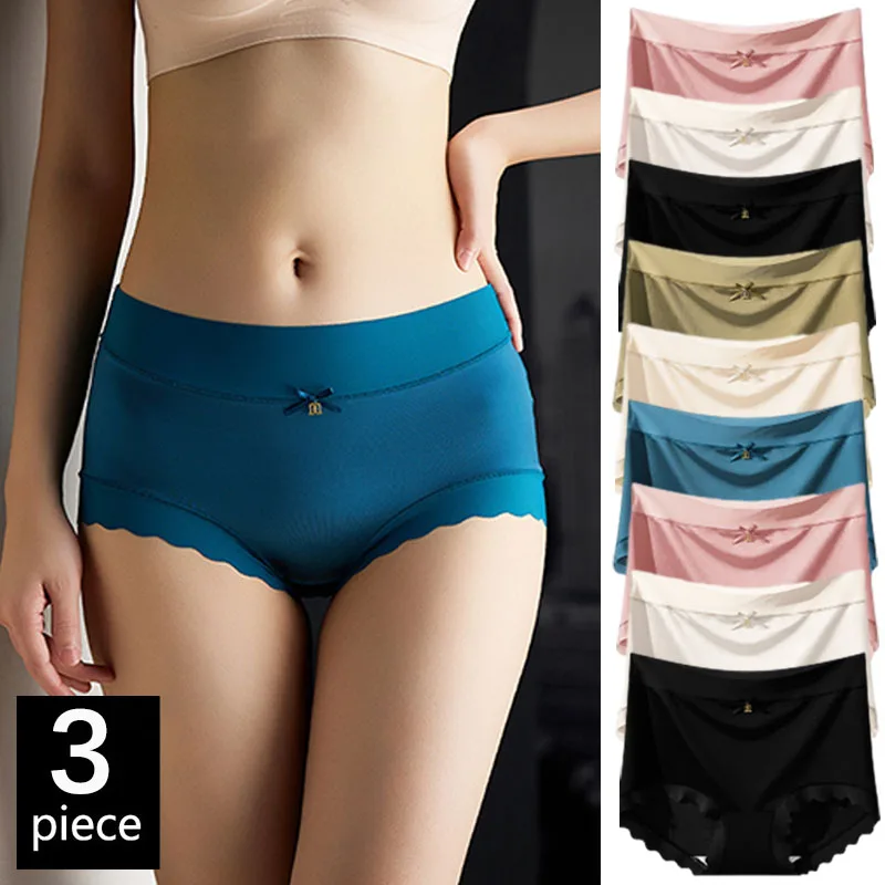 

FallSweet, 3 шт., трусики из ледяного шелка для женщин, бесшовные трусы с высокой посадкой, нижнее белье больших размеров, шорты для мальчиков, сексуальное женское белье для повседневной носки