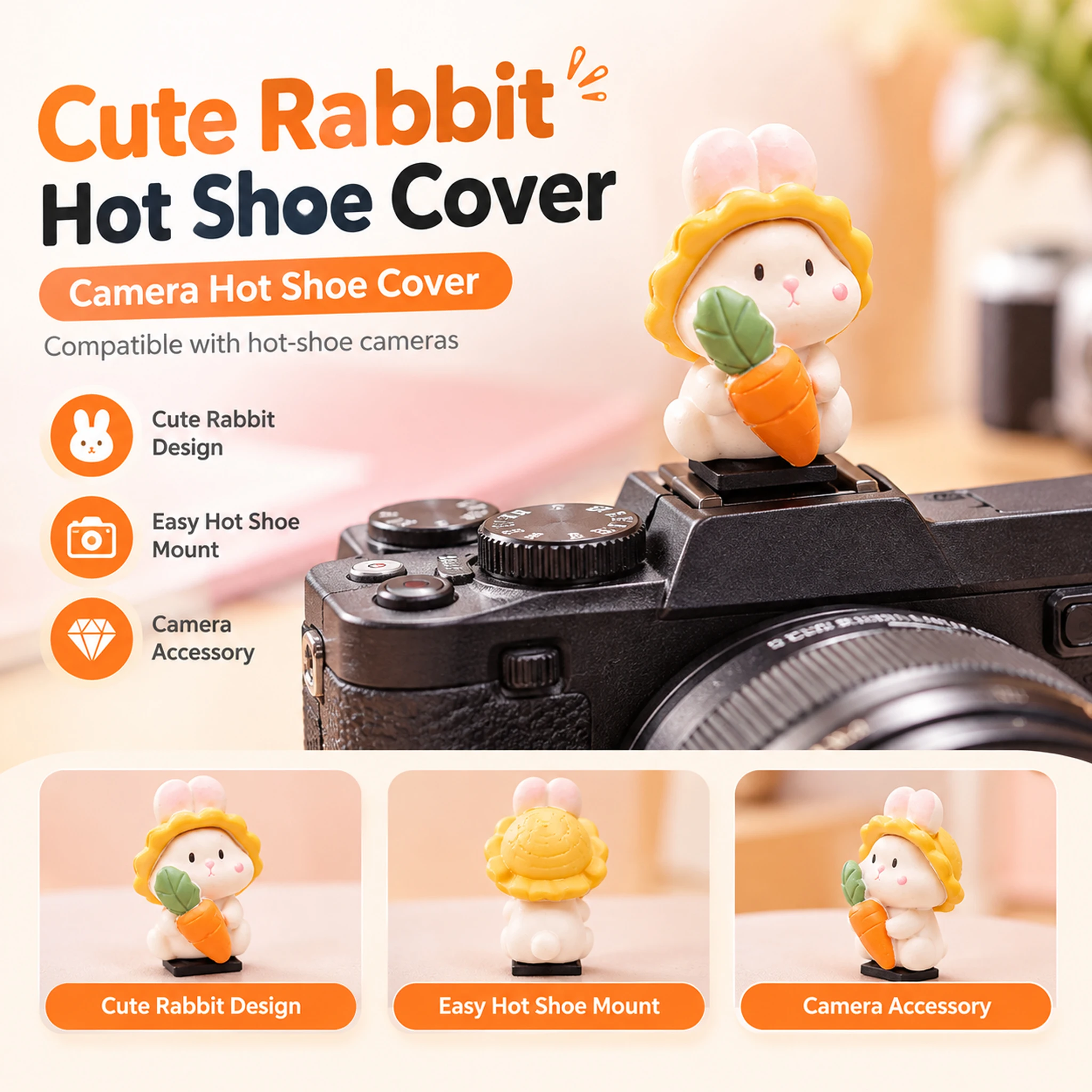 Camera Hot Shoe Cover Cute Bunny Dustproof Kawaii for Fujifilm X-T5 X-T50 X-T30 XS20 Leica Q3 Nikon Zf Z30 Sony ZV-E10 Canon R50