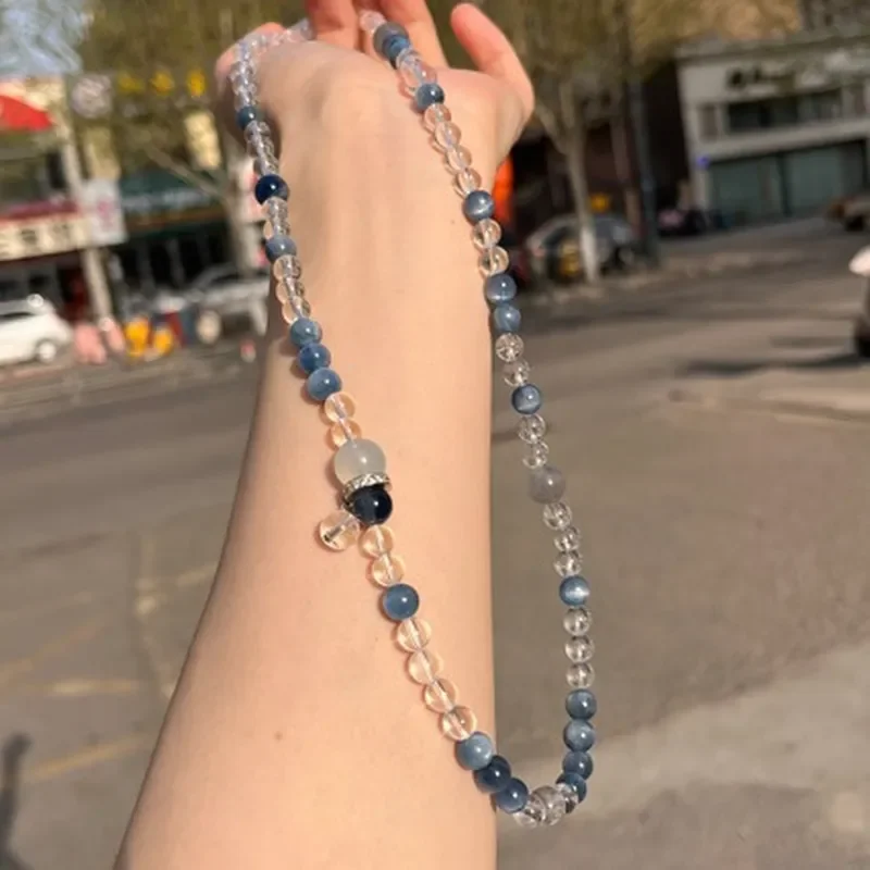 One decoration and two wearing natural Brazilian white crystal kyanite moonstone obsidian women's high-end crystal bracelet