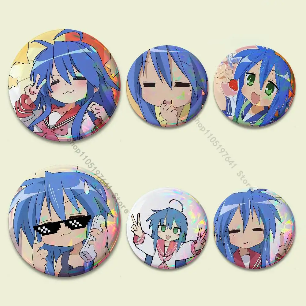 

K-Konata Izumi L-Lucky S-Star Laser reflective round badges pins bag clothing decorations collectibles gifts for friends