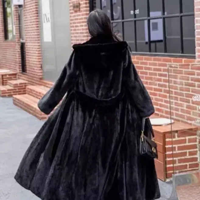 

Women Faux Fur Jacket Thick Maxi Y2k Autumn Winter Belt Maxi Coat Long Warm Luxury Belt Fur Black Parkas Bontjas Furry Outerwear