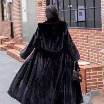 Image Women Faux Fur Jacket Thick Maxi Y2k Autumn Winter Belt Maxi Coat Long Warm Luxury Belt Fur Black Parkas Bontjas Furry Outerwear