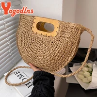 Bolso de paja minimalista para mujer, bolsos de playa de media luna de verano, bolsos con asa tejida hechos a mano de ratán, Bolsas