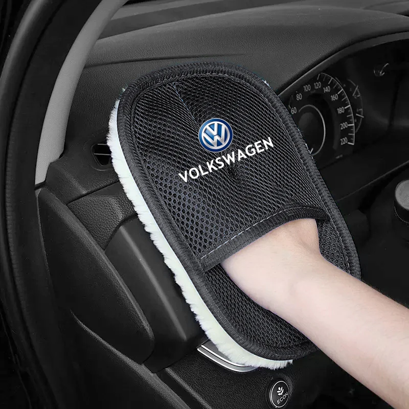 1Pcs Car Wash Glove Wool Soft Polish Cleaning Brush Tools For VW GTI Polo Golf Passat Tiguan Arteon Touareg Taigo Caddy Jetta